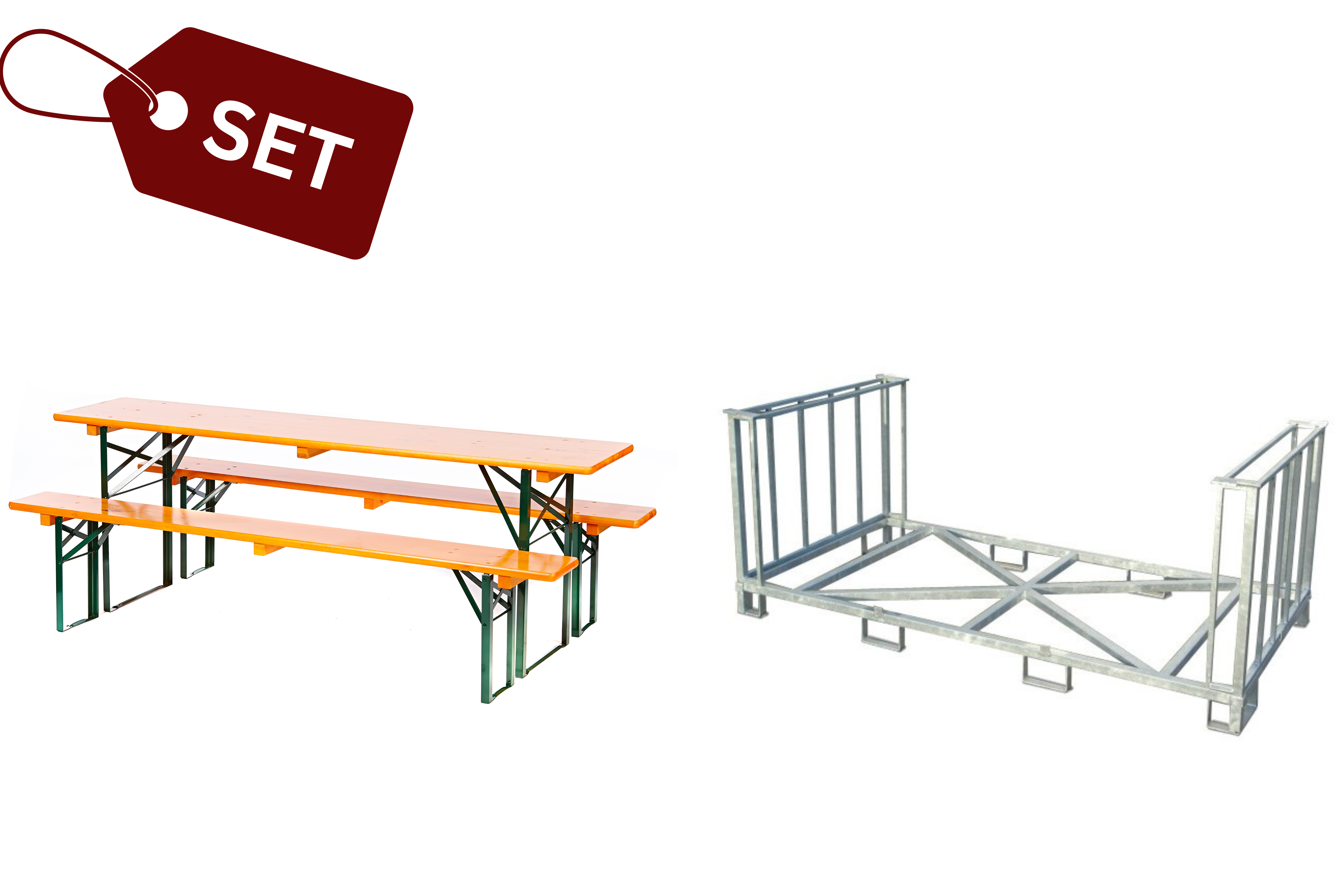 SET: 20 Bierzeltgarnituren in Brauereiqualität, orange (50er) (N) + Transportbox