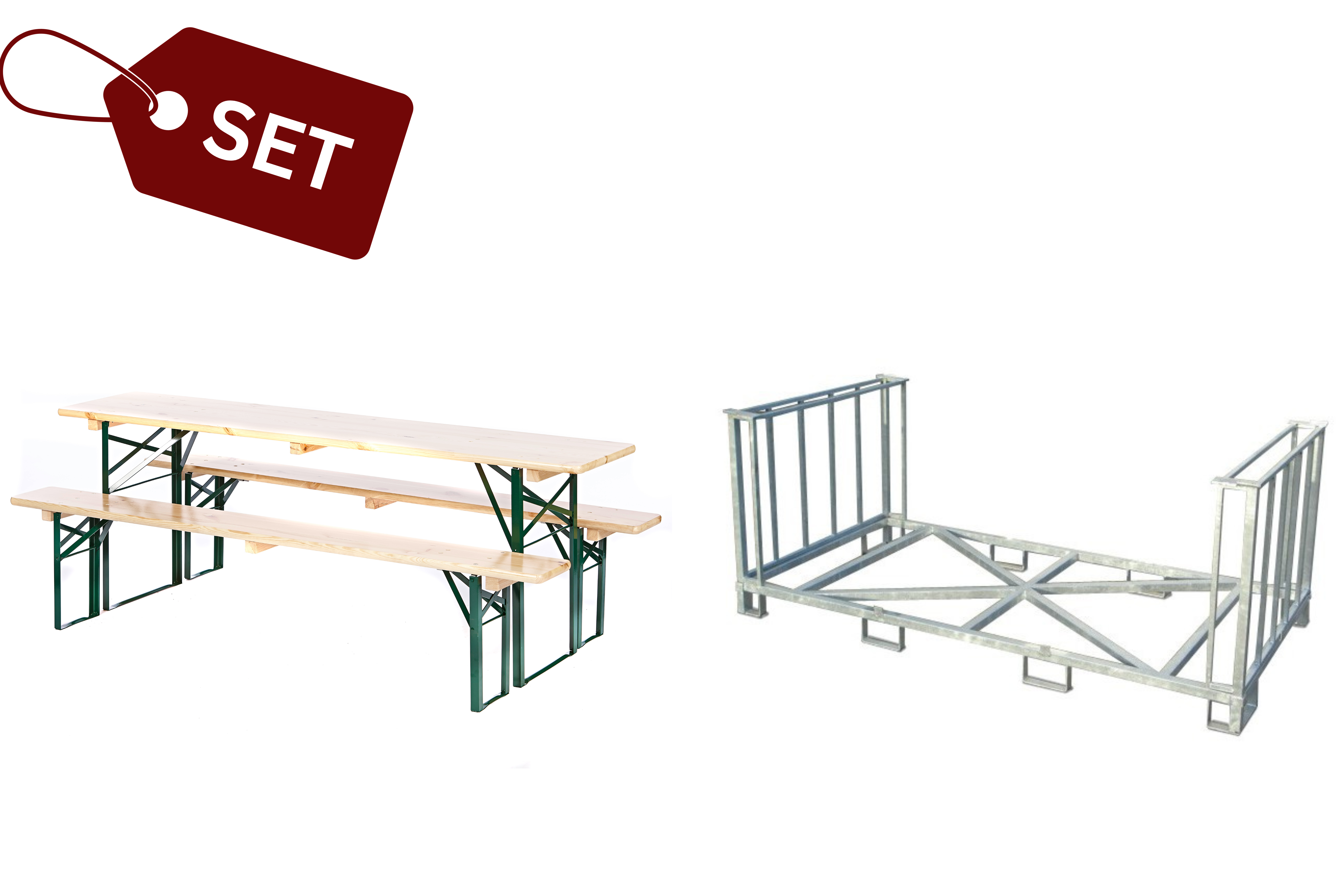 SET: 10 Bierzeltgarnituren in Brauereiqualität, farblos (50er) (N) + Transportbox