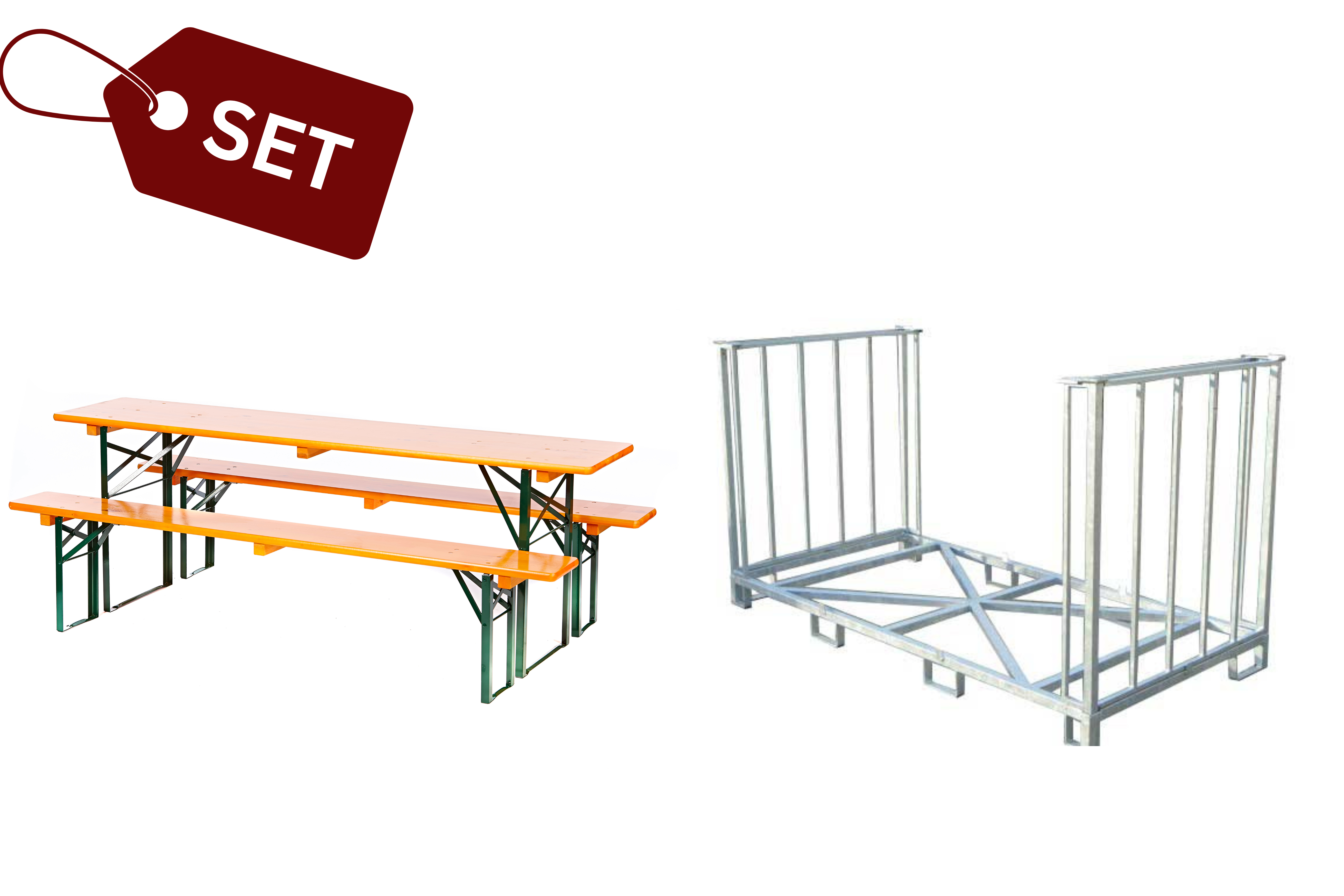 SET: 15 Bierzeltgarnituren in Brauereiqualität, orange (50er) (N) + Transportbox