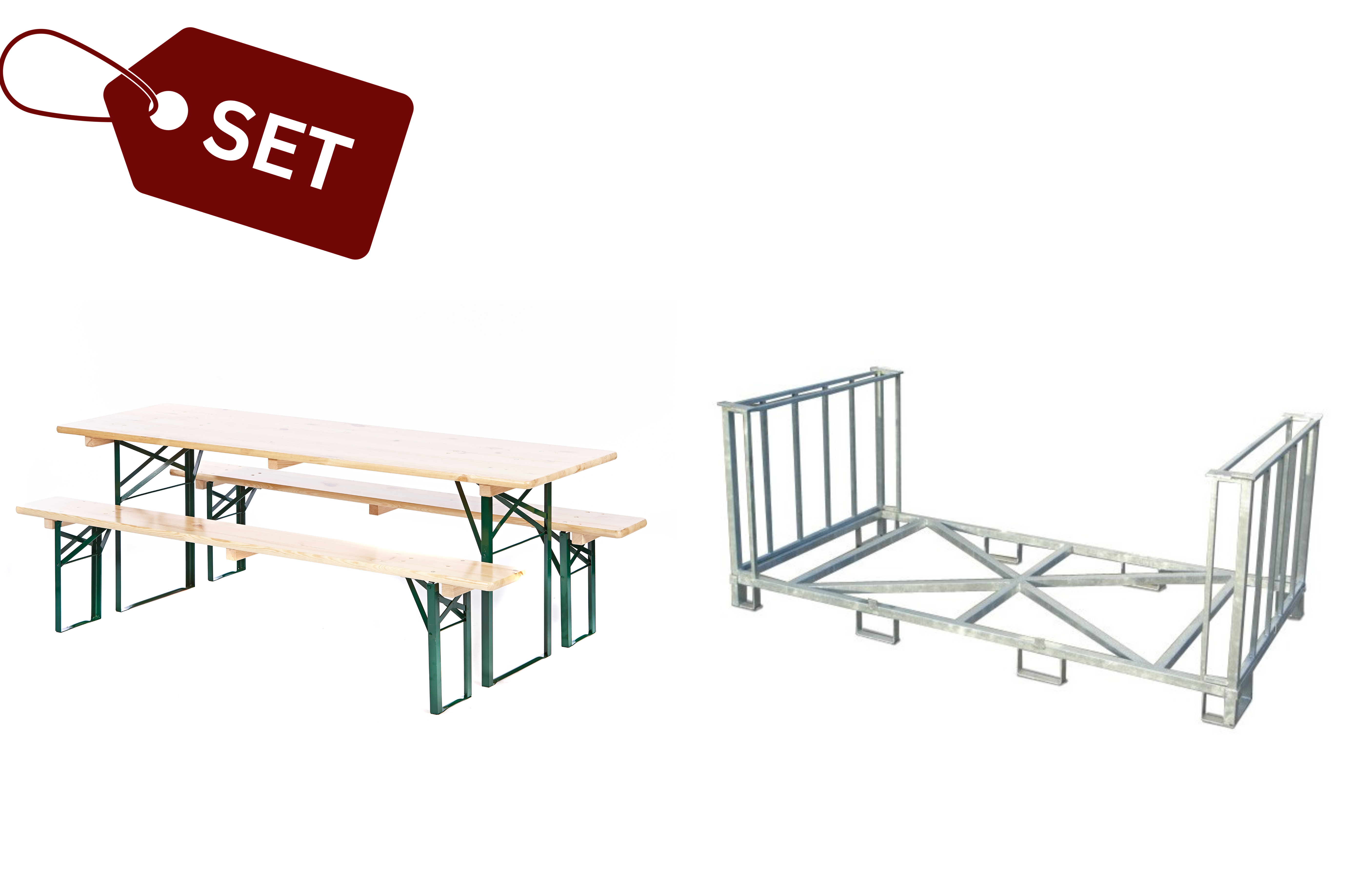 SET: 10 Bierzeltgarnituren in Brauereiqualität, farblos (60er) (N) + Transportbox